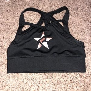 Black and rose gold rebel sports bra
